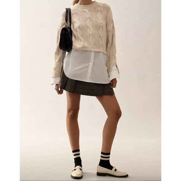 ANTHROPOLOGIE PILCRO Cable Twofer Sweater Ivory | XXS - Picture 3 of 14